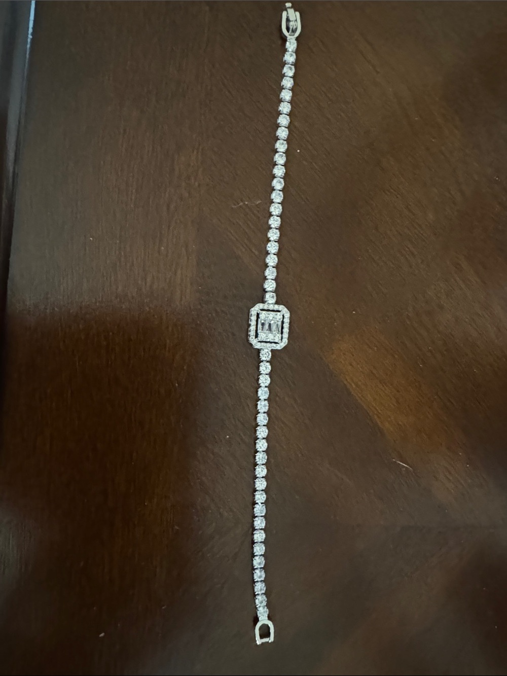 Fashion Jewelry Silver-Tone Tennis Bracelet with Emerald-Cut Center